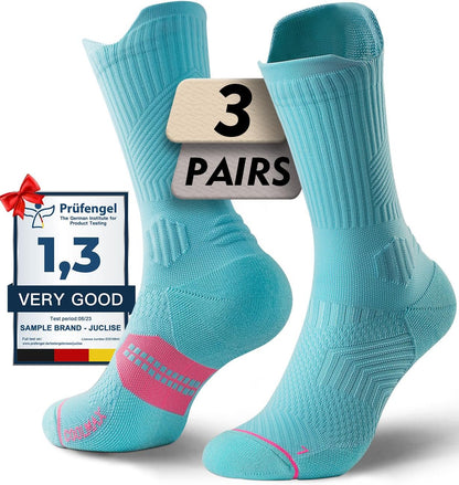 Womens Coolmax Bamboo Viscose Compression Running Crew Socks, Moisture-Wicking Anti-Blister Hiking&Gym Athletic