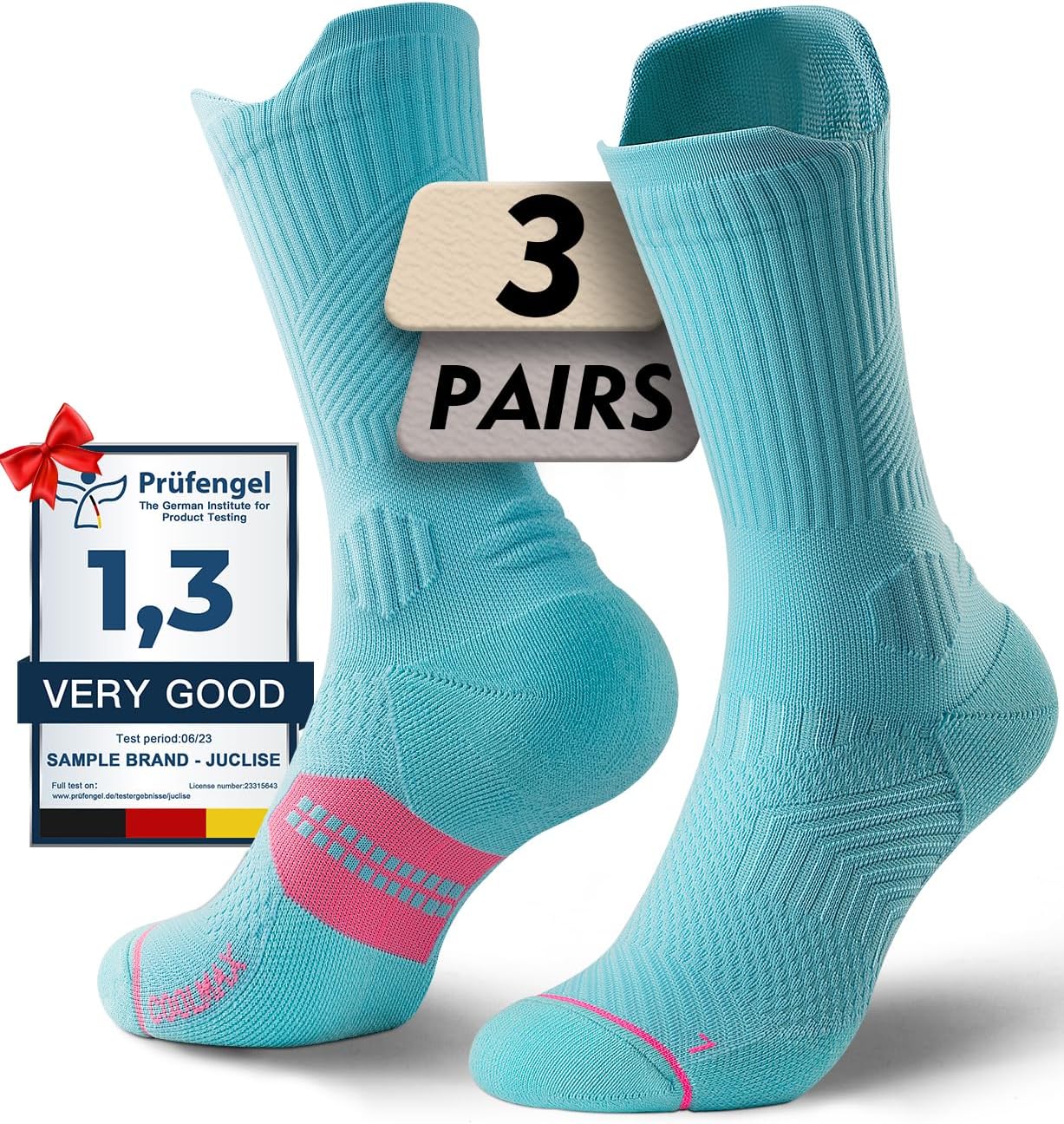 Womens Coolmax Bamboo Viscose Compression Running Crew Socks, Moisture-Wicking Anti-Blister Hiking&Gym Athletic