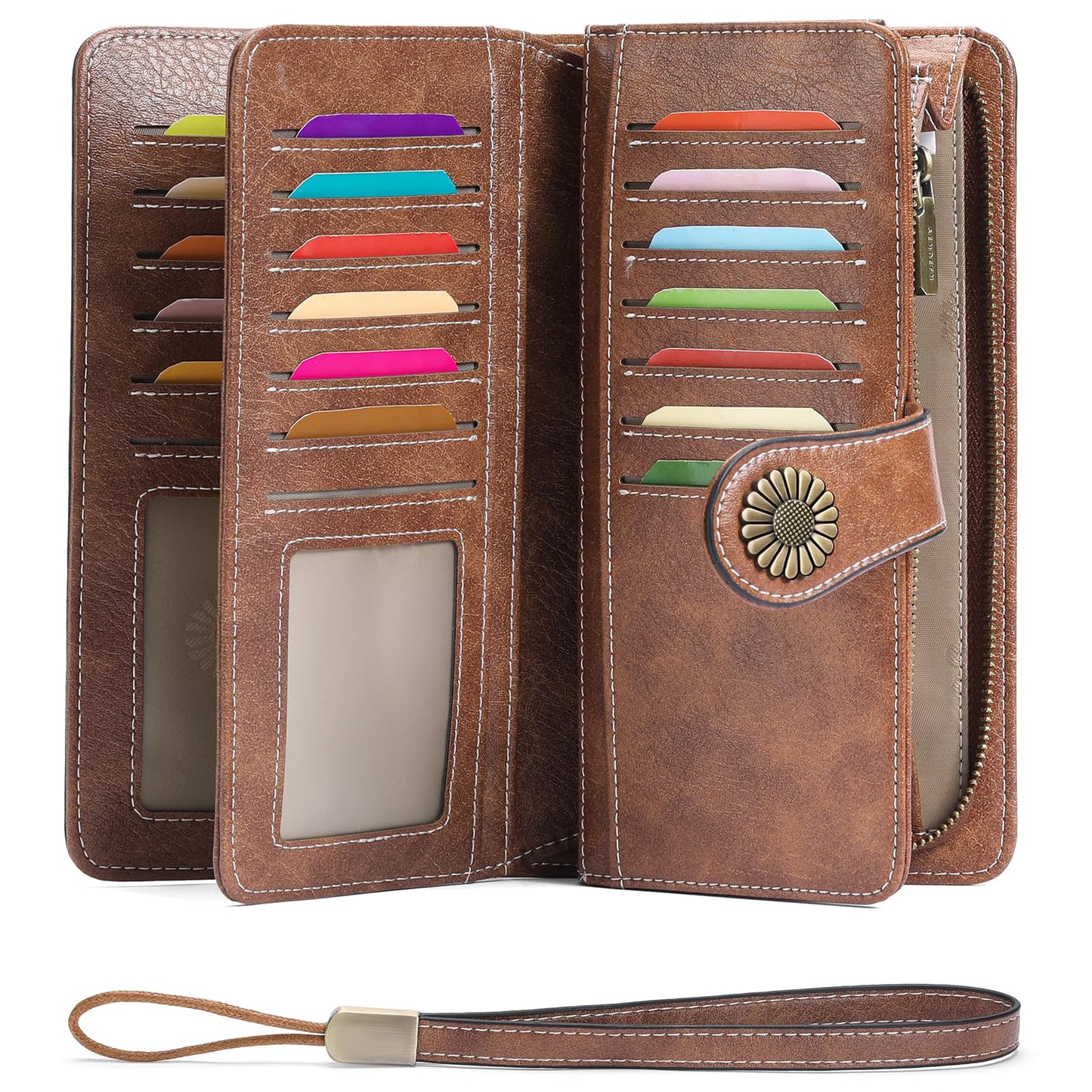 SENDEFN Wallets for Women Leather Credit Card Holder with RFID Blocking Large Capacity Wristlet