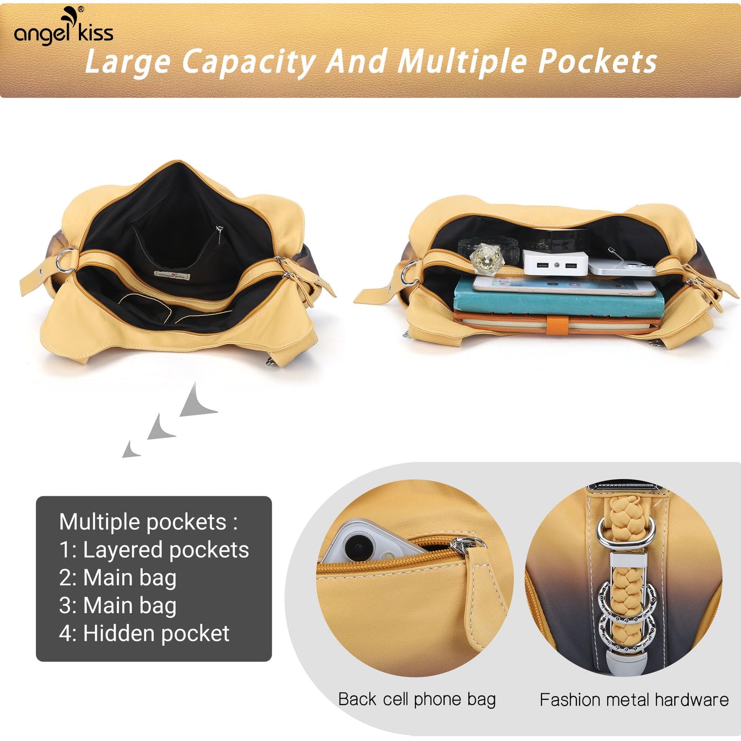 Angelkiss Hobo Purses and handbags for Women Satchel Handbag Women Purses Large Daily Shoulder Bags