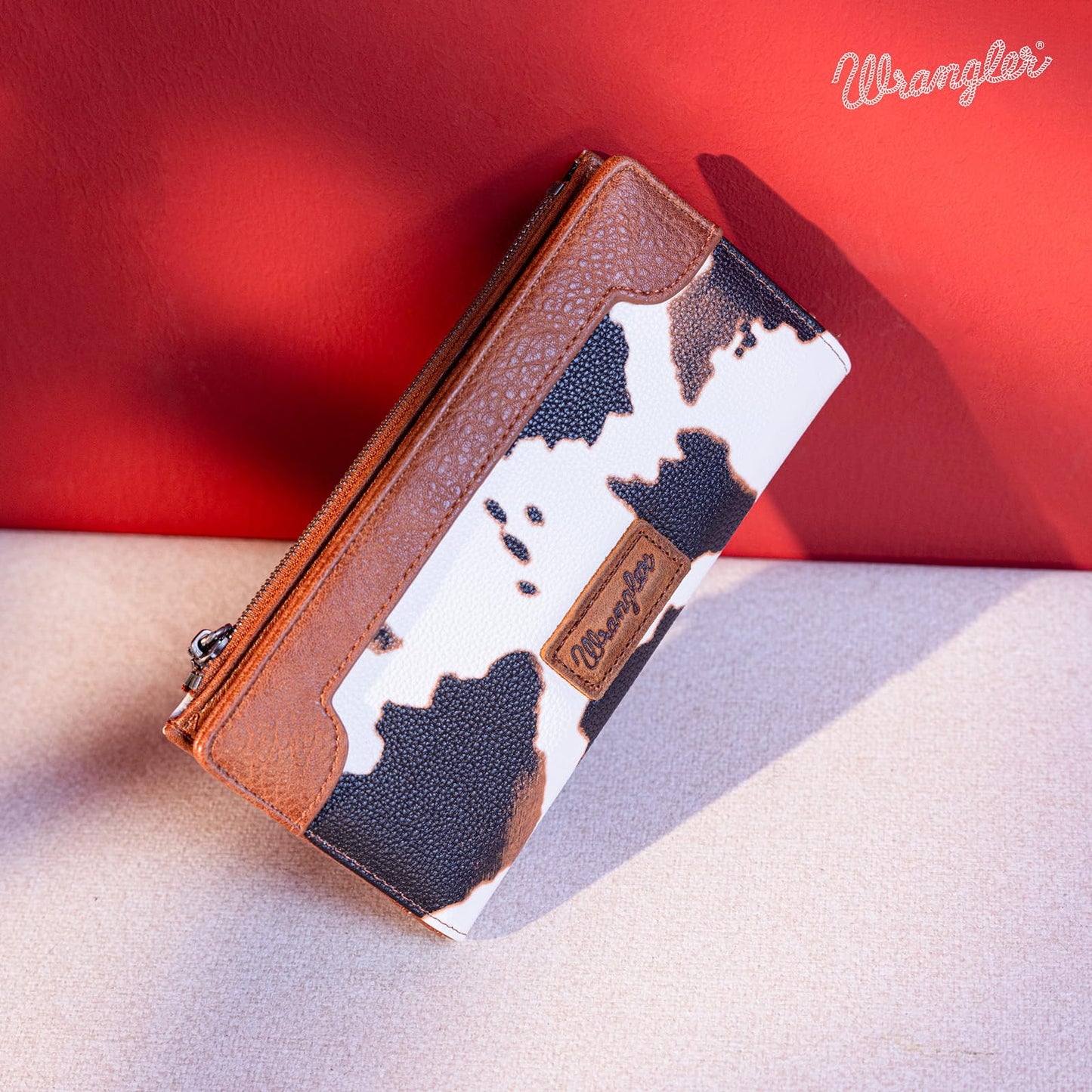 Wrangler Cow Print Wallets Womens Bifold Credit Card Wallet Women's Wallets, Card Cases & Money Organizers Brown Wallet for Women Ladies Female Cash Wallett with Smooth Zipper