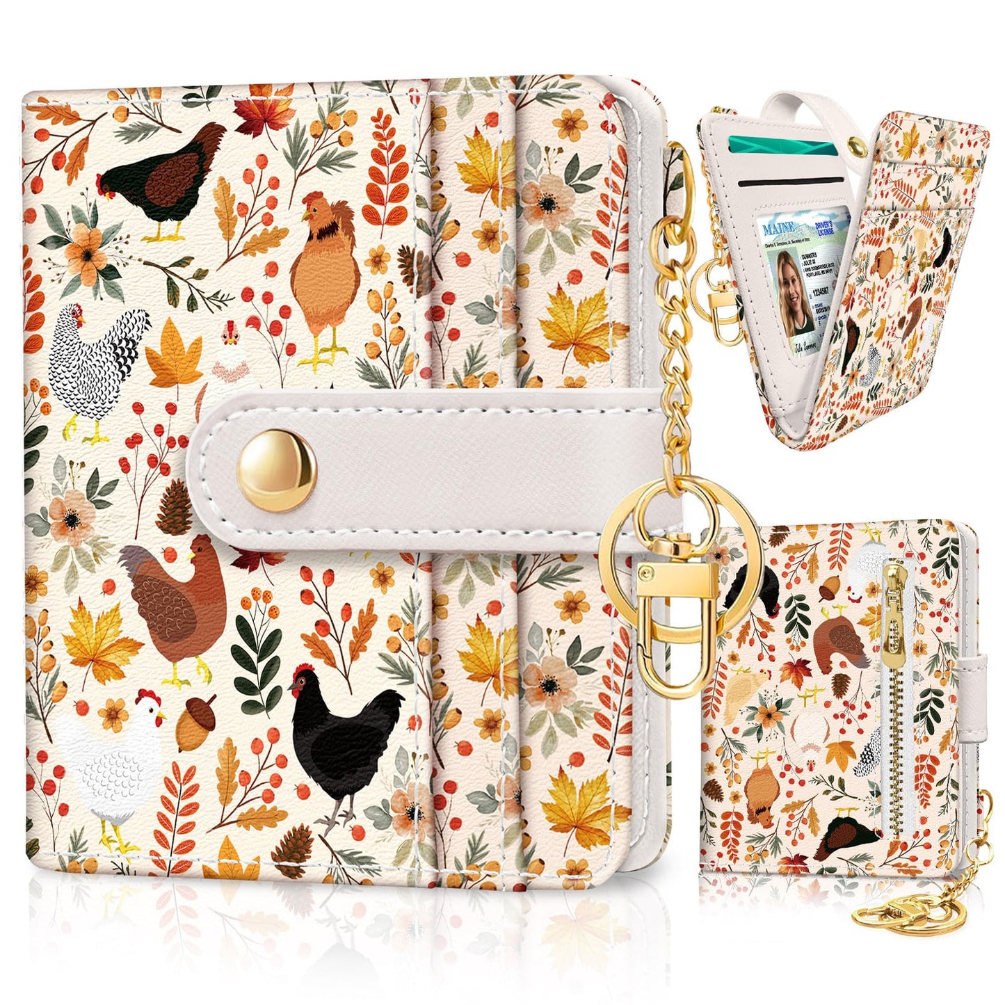 Black Cat Floral Rfid Women Wallet, Small Slim Thin Credit Card Wallet, PU Leather Bifold Cash Zipper Coin Pocket ID Window for Female Ladies Teen Girls Girly