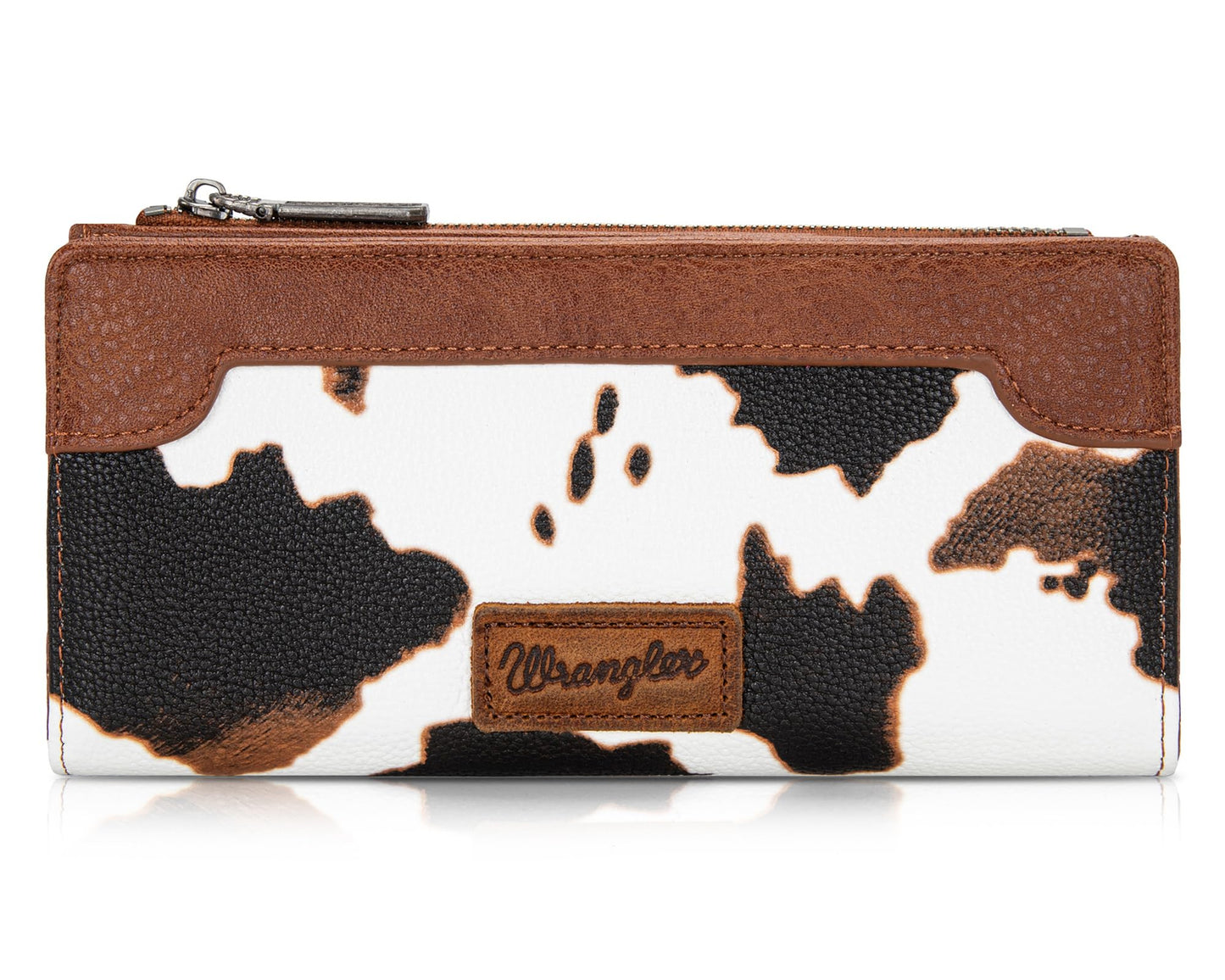 Wrangler Cow Print Wallets Womens Bifold Credit Card Wallet Women's Wallets, Card Cases & Money Organizers Brown Wallet for Women Ladies Female Cash Wallett with Smooth Zipper