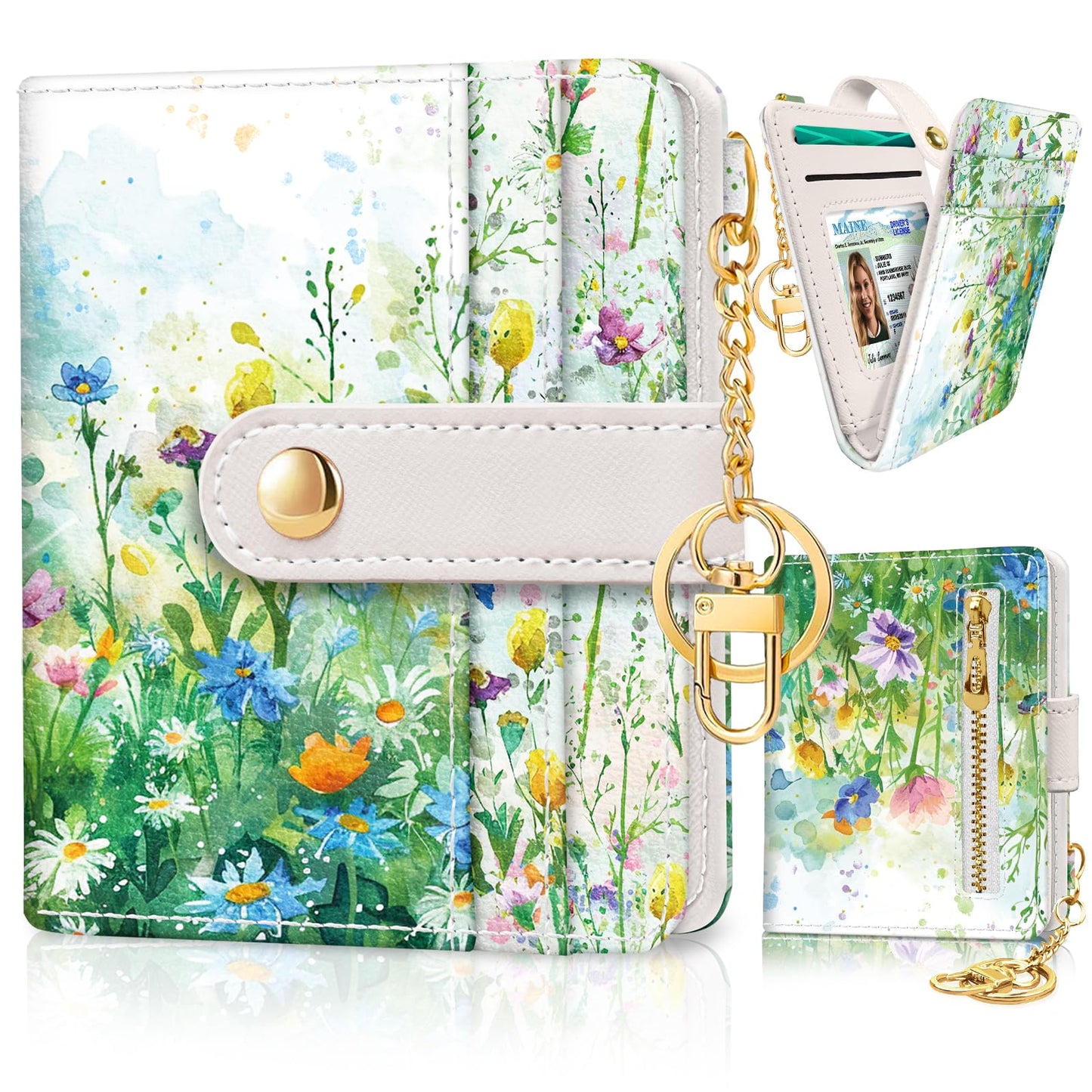 Black Cat Floral Rfid Women Wallet, Small Slim Thin Credit Card Wallet, PU Leather Bifold Cash Zipper Coin Pocket ID Window for Female Ladies Teen Girls Girly