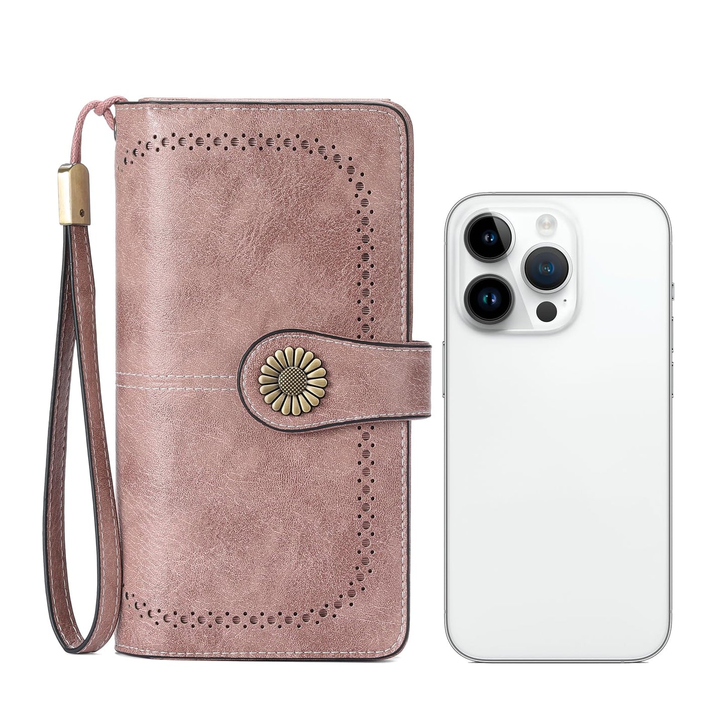 SENDEFN Wallets for Women Leather Credit Card Holder with RFID Blocking Large Capacity Wristlet