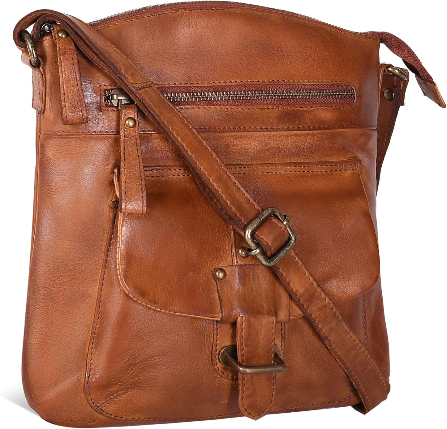 Oak Leathers Leather Crossbody Bag For Women With Adjustable Sling Strap - Medium Size Crossover Shoulder Handbag Purse