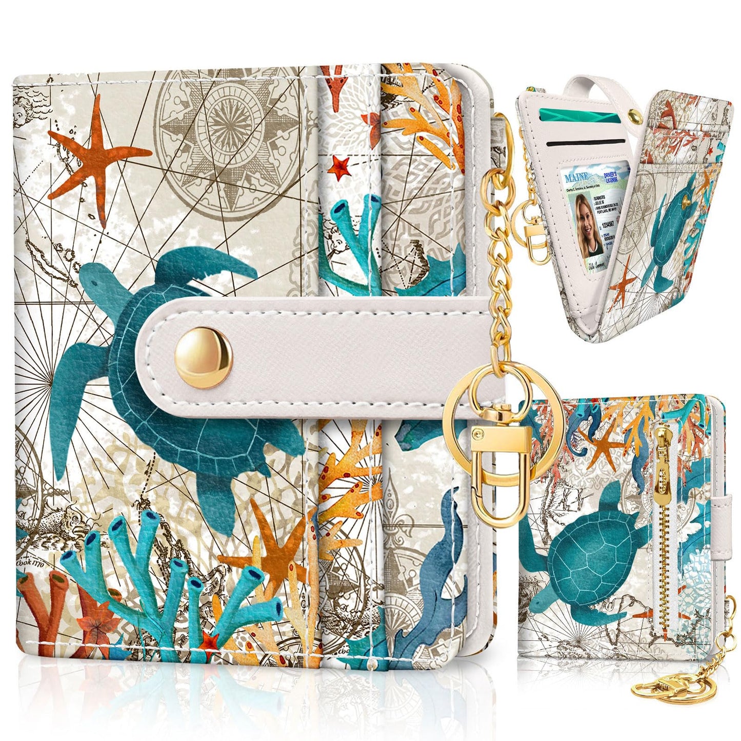 Black Cat Floral Rfid Women Wallet, Small Slim Thin Credit Card Wallet, PU Leather Bifold Cash Zipper Coin Pocket ID Window for Female Ladies Teen Girls Girly