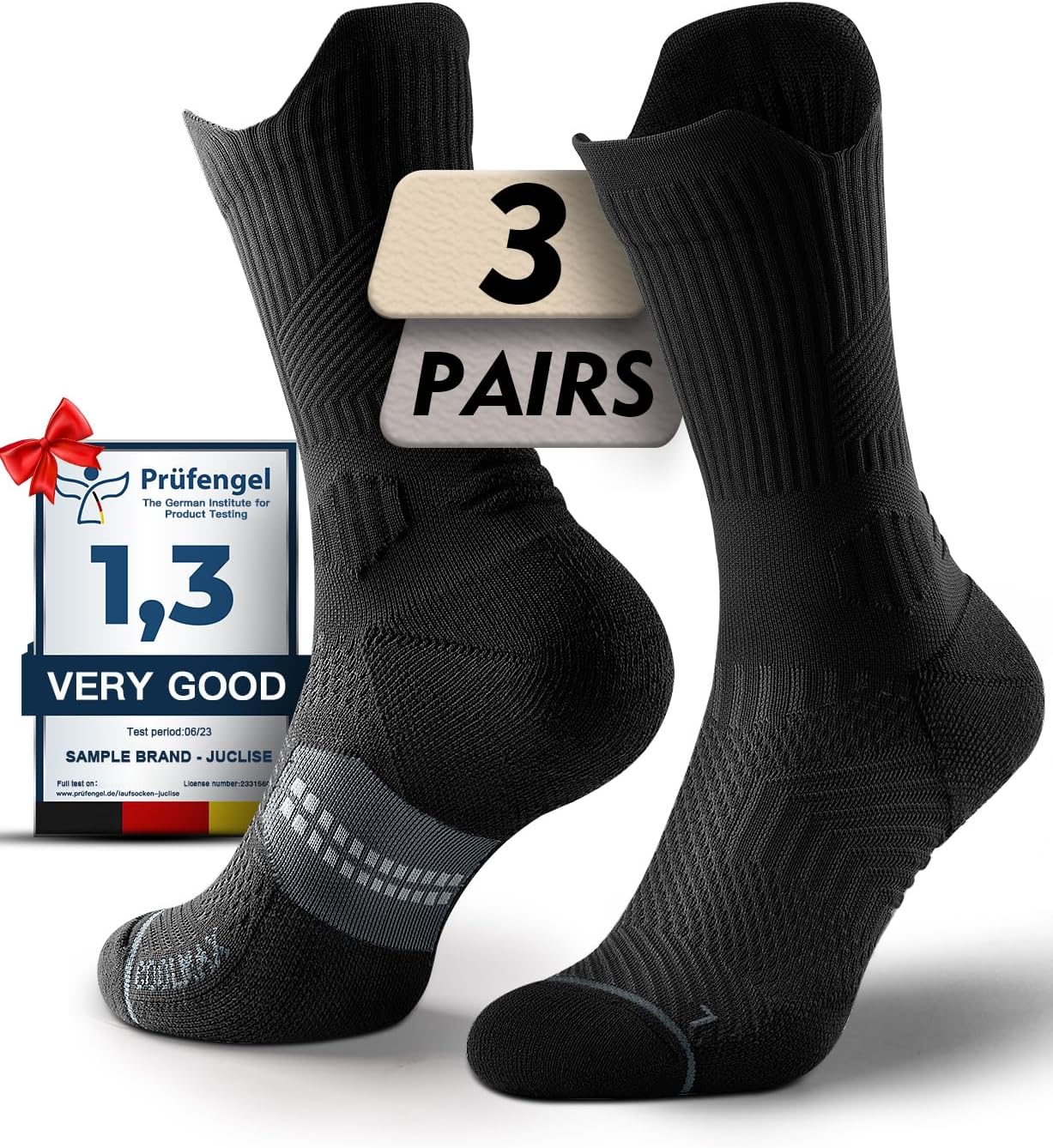 Womens Coolmax Bamboo Viscose Compression Running Crew Socks, Moisture-Wicking Anti-Blister Hiking&Gym Athletic