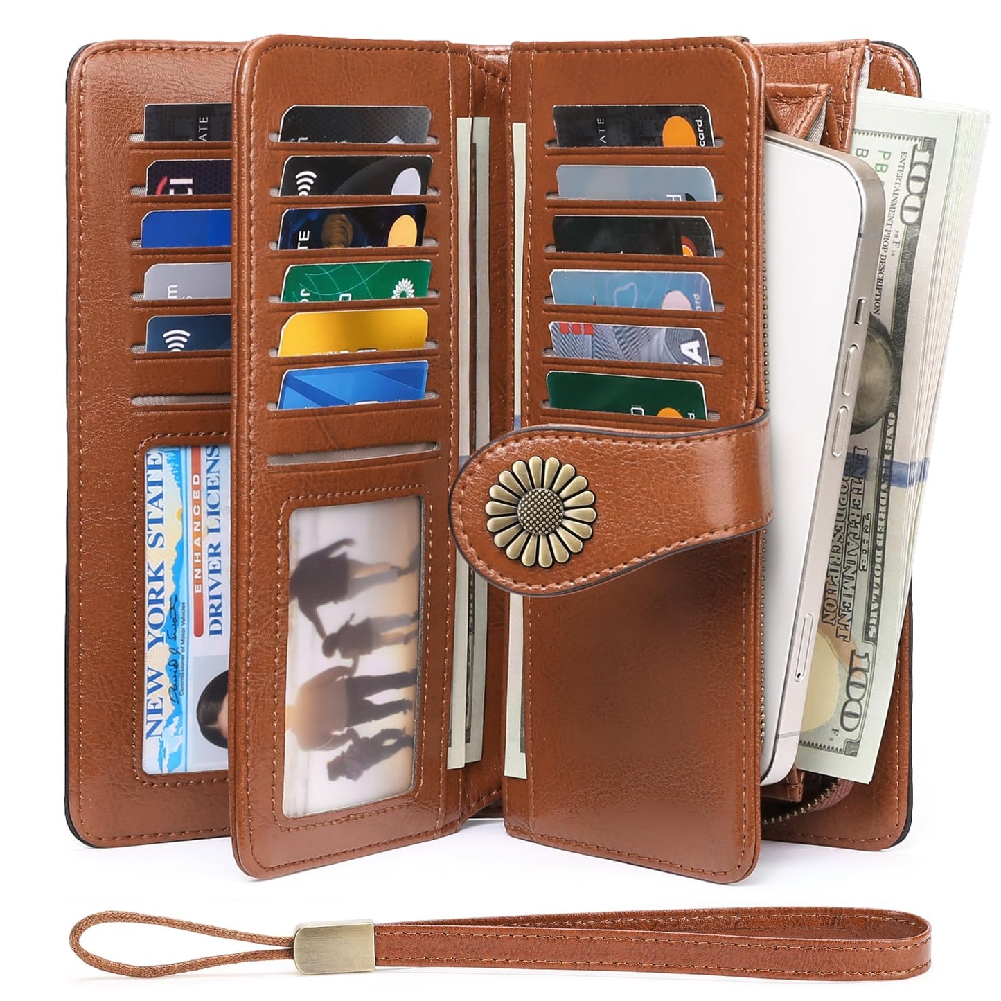 SENDEFN Wallets for Women Leather Credit Card Holder with RFID Blocking Large Capacity Wristlet