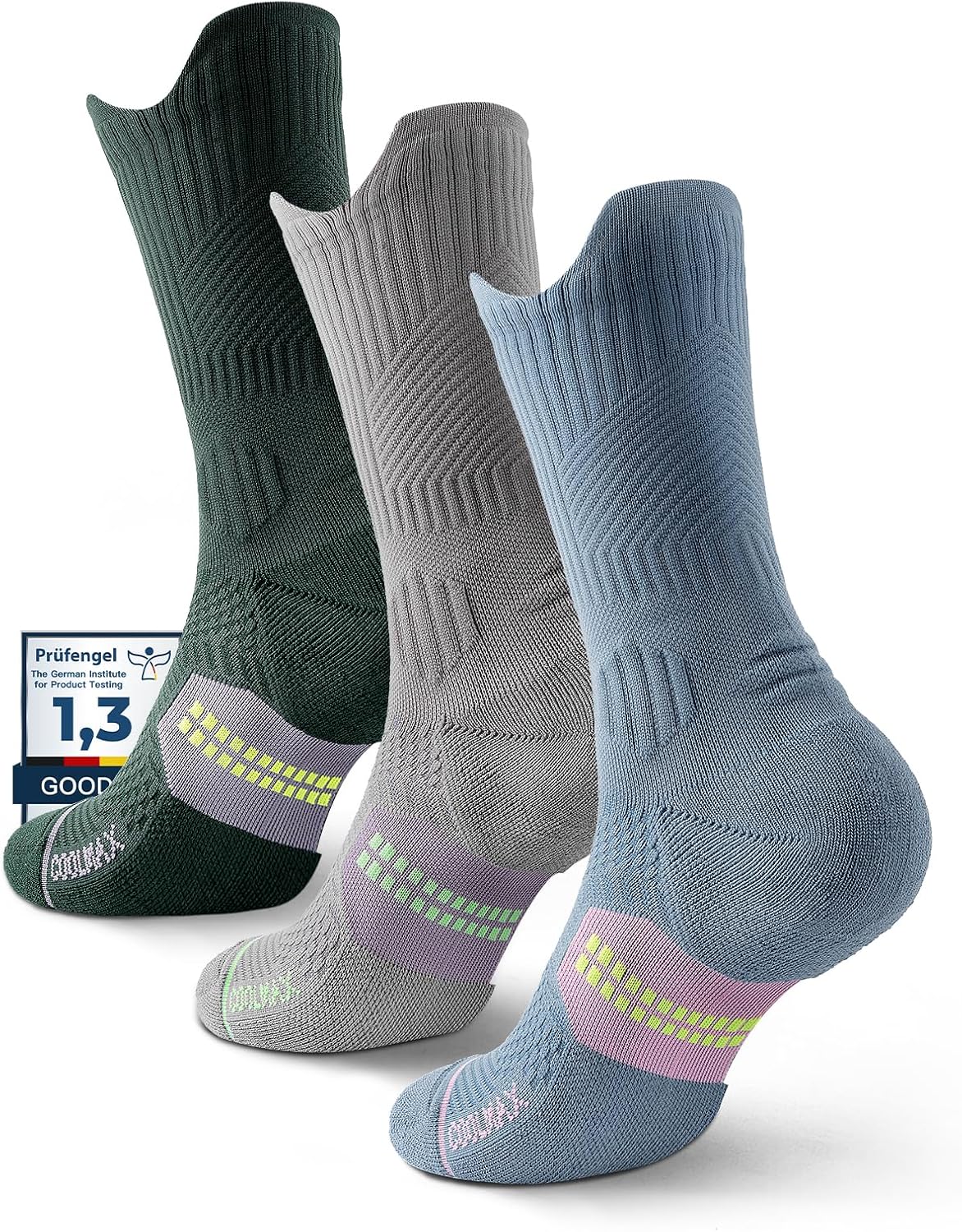 Womens Coolmax Bamboo Viscose Compression Running Crew Socks, Moisture-Wicking Anti-Blister Hiking&Gym Athletic