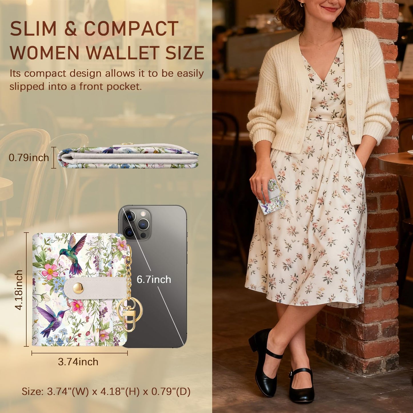 Black Cat Floral Rfid Women Wallet, Small Slim Thin Credit Card Wallet, PU Leather Bifold Cash Zipper Coin Pocket ID Window for Female Ladies Teen Girls Girly