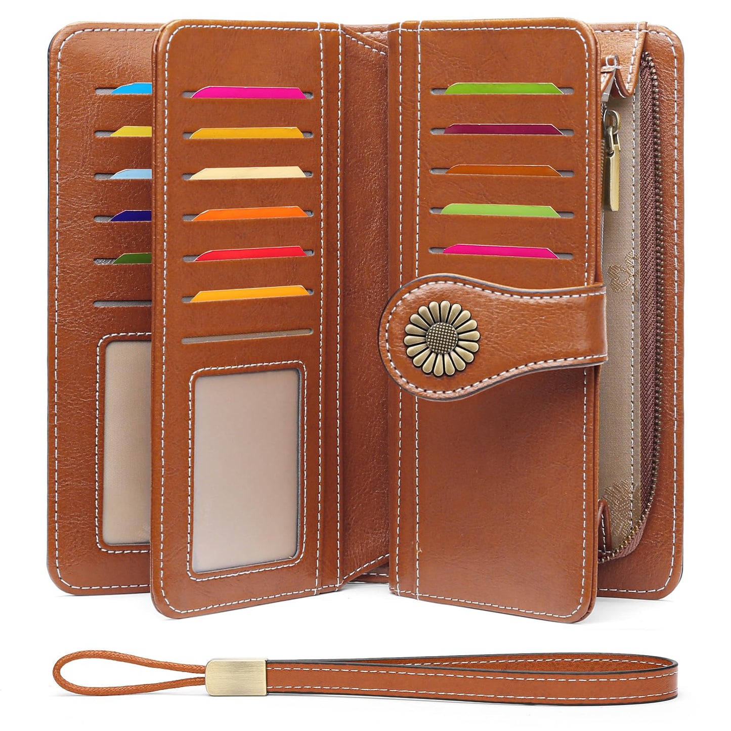 SENDEFN Wallets for Women Leather Credit Card Holder with RFID Blocking Large Capacity Wristlet