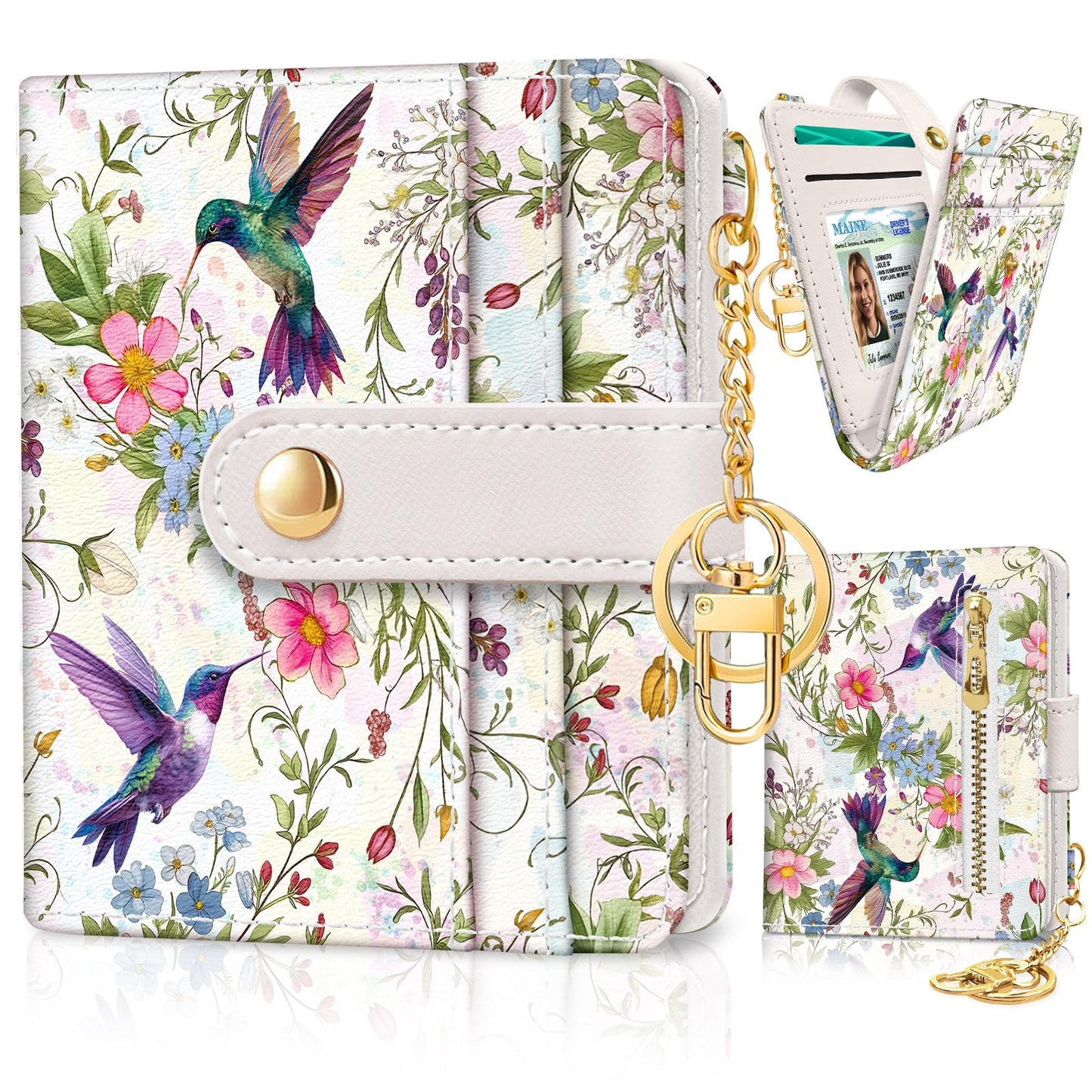 Black Cat Floral Rfid Women Wallet, Small Slim Thin Credit Card Wallet, PU Leather Bifold Cash Zipper Coin Pocket ID Window for Female Ladies Teen Girls Girly