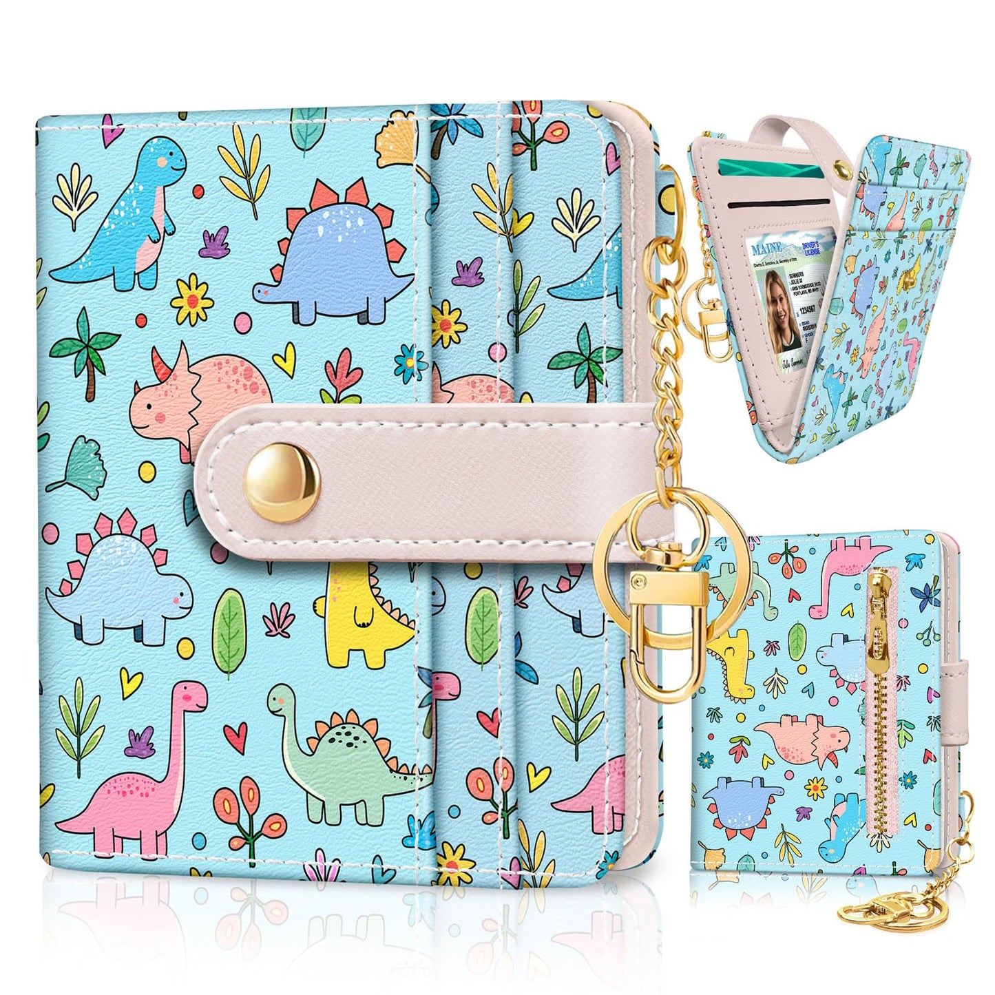 Black Cat Floral Rfid Women Wallet, Small Slim Thin Credit Card Wallet, PU Leather Bifold Cash Zipper Coin Pocket ID Window for Female Ladies Teen Girls Girly