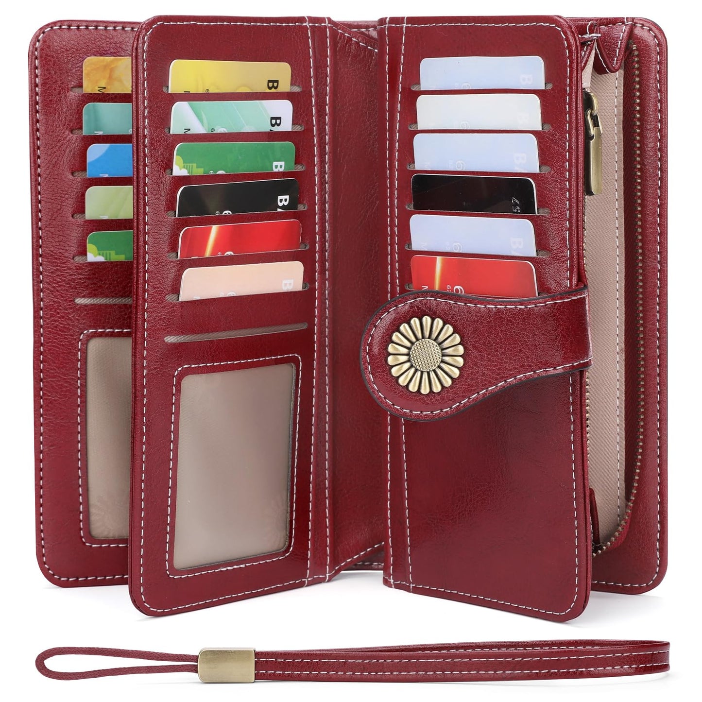 SENDEFN Wallets for Women Leather Credit Card Holder with RFID Blocking Large Capacity Wristlet