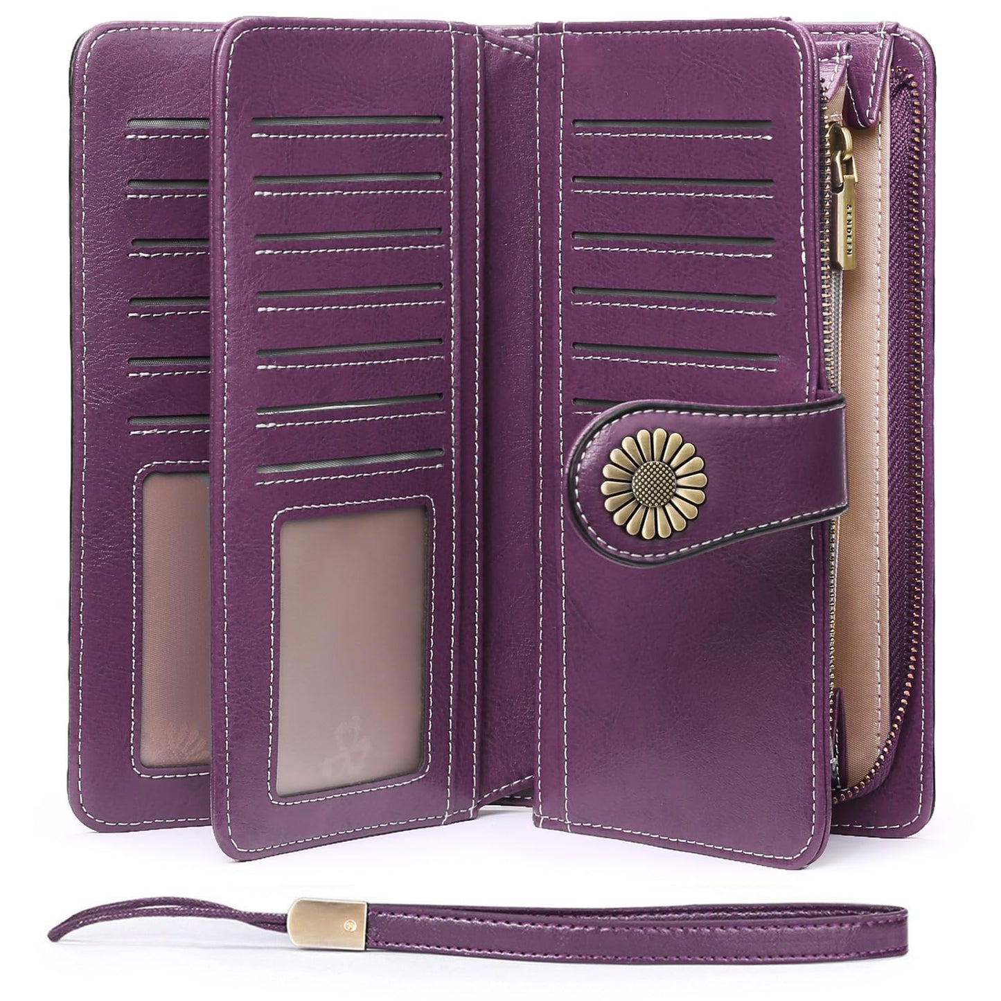 SENDEFN Wallets for Women Leather Credit Card Holder with RFID Blocking Large Capacity Wristlet