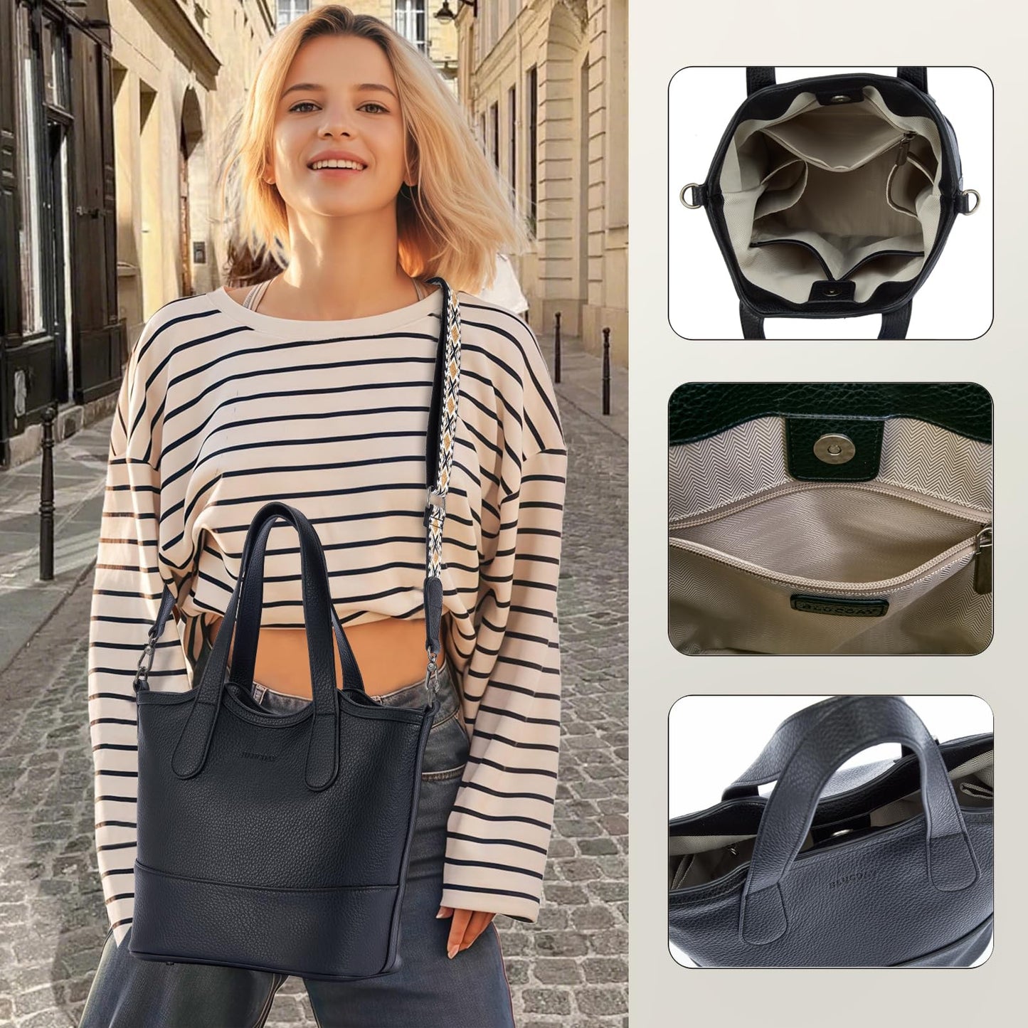 Top Handle Crossbody Bags for Women,Vegan Leather Bucket Purses for Women,Satchel Handbag with 2 Bottle Holder Pocket