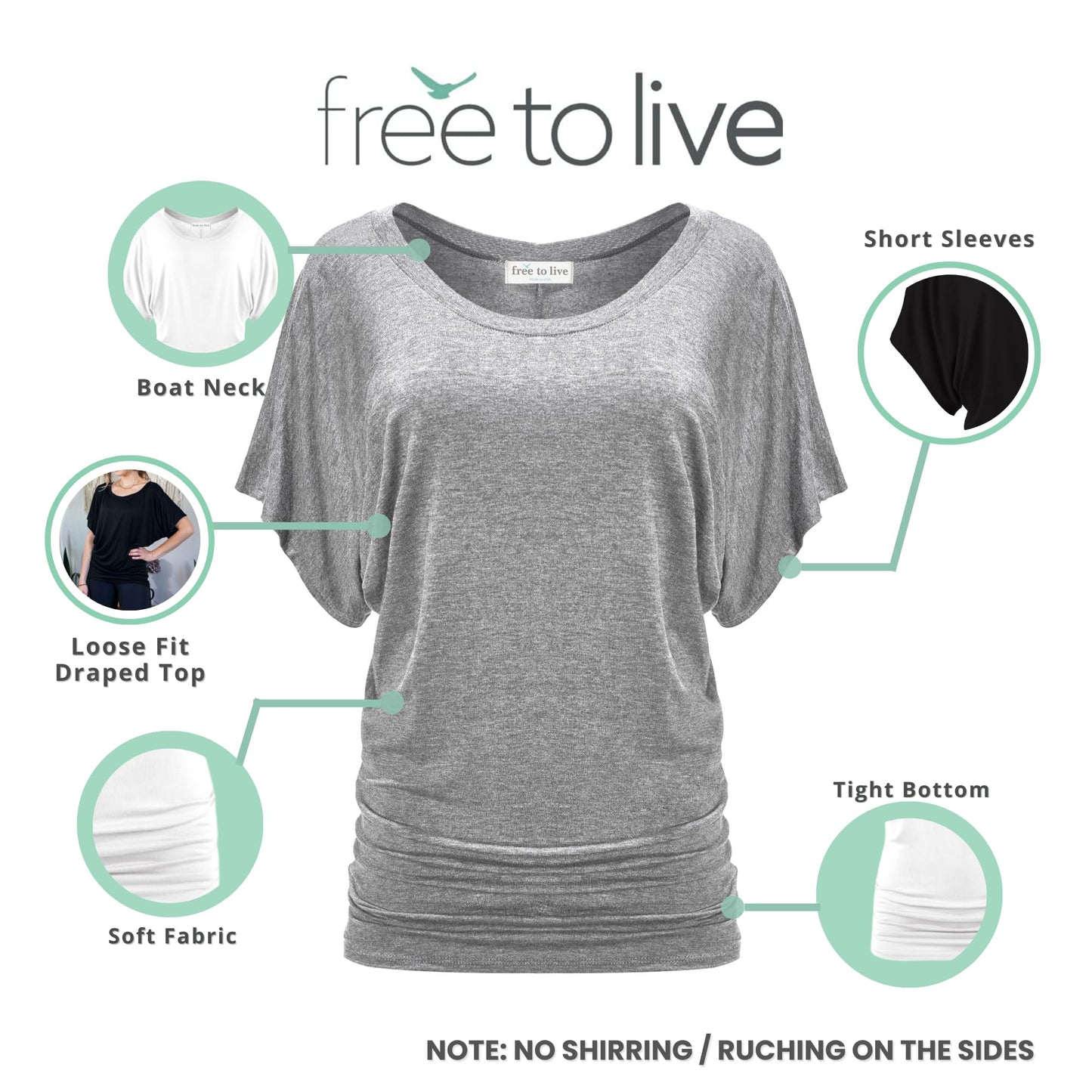 Free to Live 3 Pack Dolman Sleeve Tunic Dressy Business Casual Tops for Women Short Sleeve Shirts Work Outfits Travel Clothes