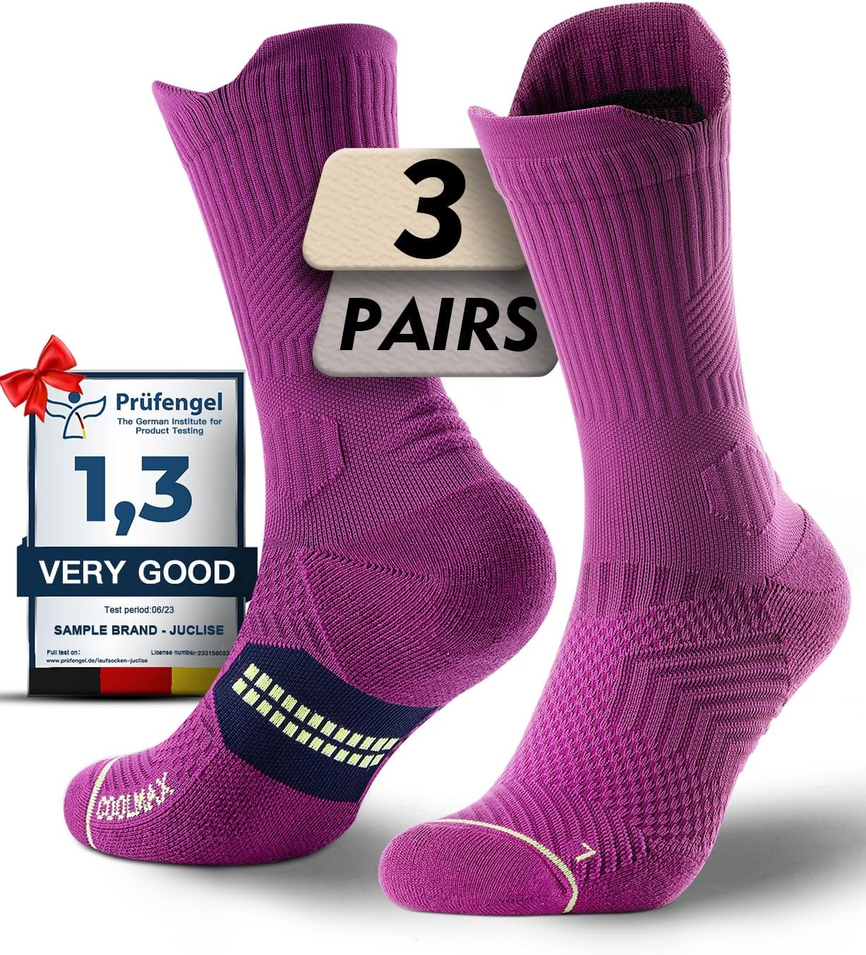 Womens Coolmax Bamboo Viscose Compression Running Crew Socks, Moisture-Wicking Anti-Blister Hiking&Gym Athletic