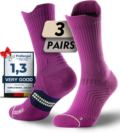 Womens Coolmax Bamboo Viscose Compression Running Crew Socks, Moisture-Wicking Anti-Blister Hiking&Gym Athletic