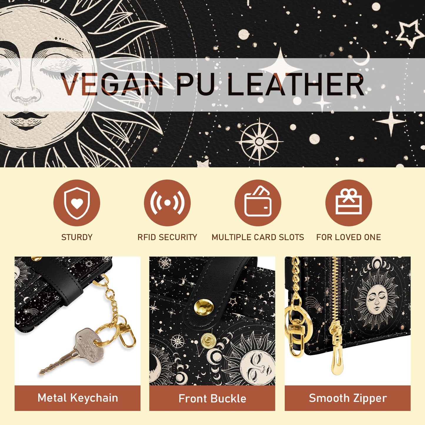 Black Cat Floral Rfid Women Wallet, Small Slim Thin Credit Card Wallet, PU Leather Bifold Cash Zipper Coin Pocket ID Window for Female Ladies Teen Girls Girly