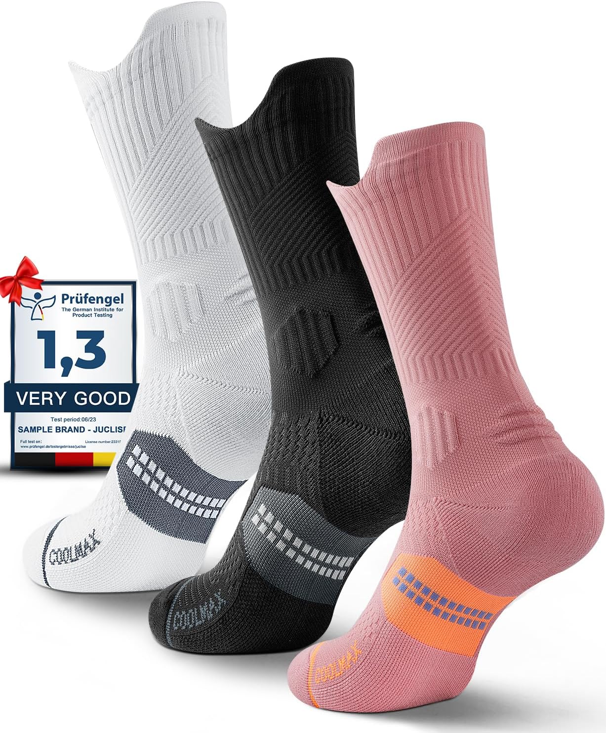 Womens Coolmax Bamboo Viscose Compression Running Crew Socks, Moisture-Wicking Anti-Blister Hiking&Gym Athletic