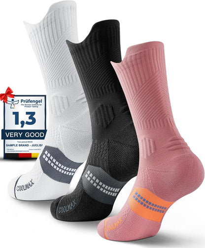 Womens Coolmax Bamboo Viscose Compression Running Crew Socks, Moisture-Wicking Anti-Blister Hiking&Gym Athletic