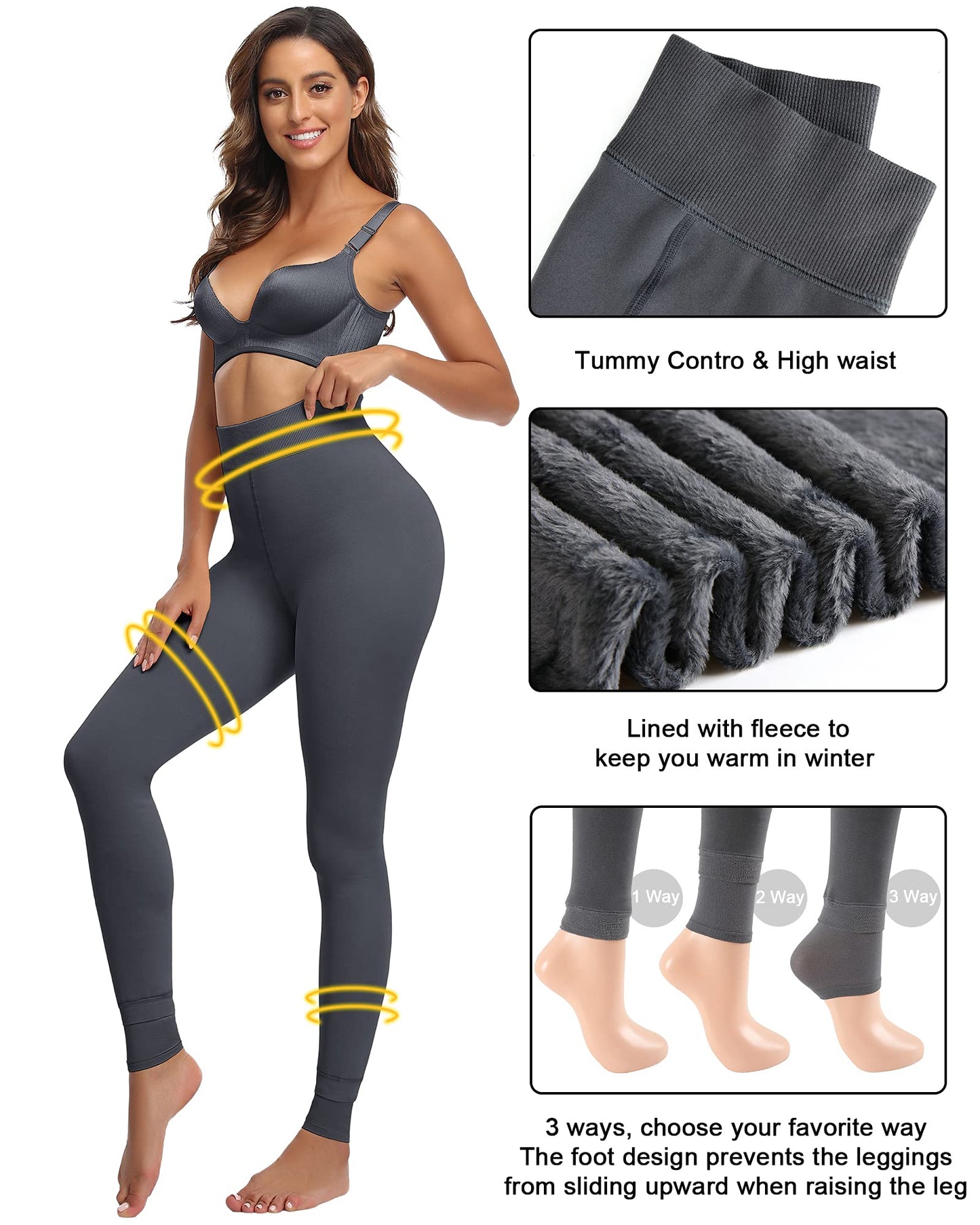 CHRLEISURE Women's Fleece Lined Tights - Fake Sheer Warm Pantyhose Thick Winter Leggings