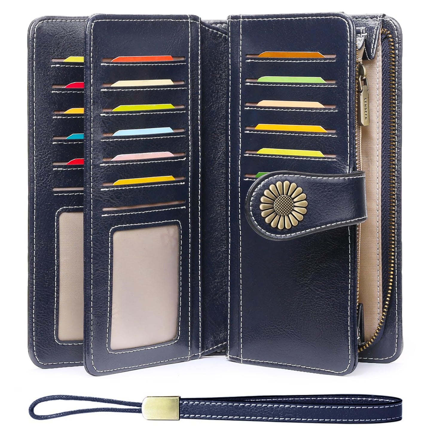 SENDEFN Wallets for Women Leather Credit Card Holder with RFID Blocking Large Capacity Wristlet