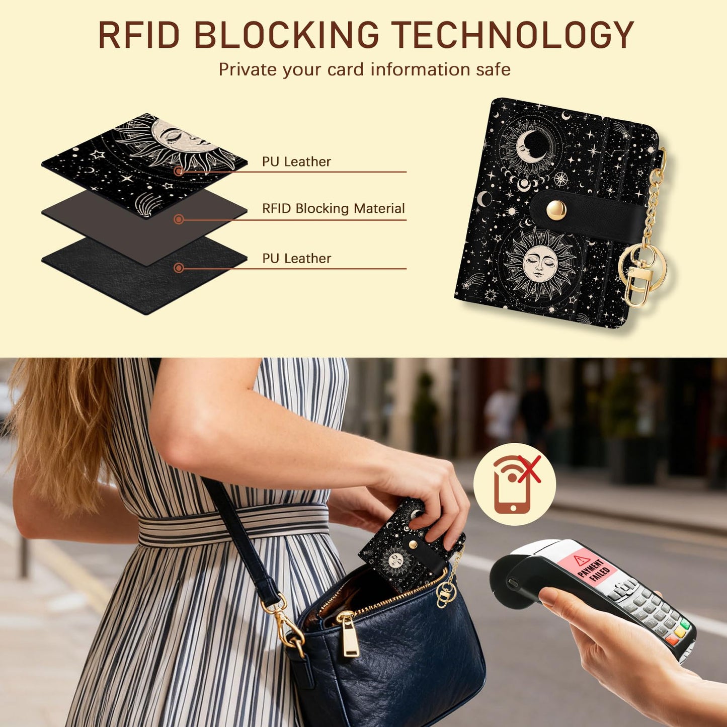 Black Cat Floral Rfid Women Wallet, Small Slim Thin Credit Card Wallet, PU Leather Bifold Cash Zipper Coin Pocket ID Window for Female Ladies Teen Girls Girly