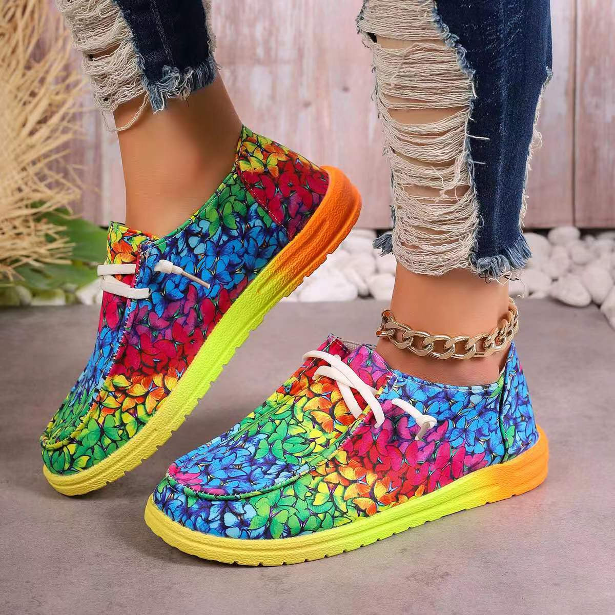 Colorful Round Toe Canvas Slip-Ons Style B