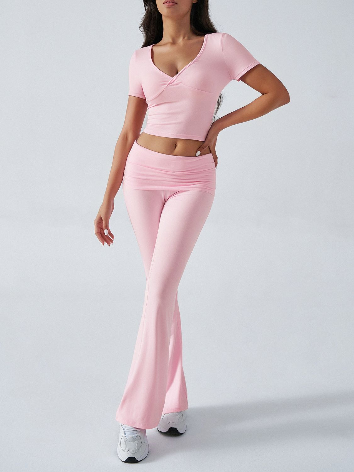 Devine Short Sleeve Top and Bootcut Legging Set Dark Blue / M Dark Blue / L Dark Blue / XL Dark Blue / M-Dark Blue / L-Dark Blue / XL-Black / S-Black / M-Light Gray / S-Black / L-Black / XL-Light Gray / M-Light Gray / L-Light Gray / XL-Blush Pink / S-Blush Pink / M-Blush Pink / L-Blush Pink / XL-Dark Blue / S-