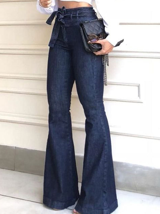 Chic High-Waisted Flared Pants with Tied Waist - Effortless Style Statement BLUE / S BLUE / M BLUE / L BLUE / S-BLUE / M-BLUE / L-BLUE / XL-BLUE / 2XL-BLACK / S-BLACK / M-BLACK / L-BLACK / XL-BLACK / 2XL-