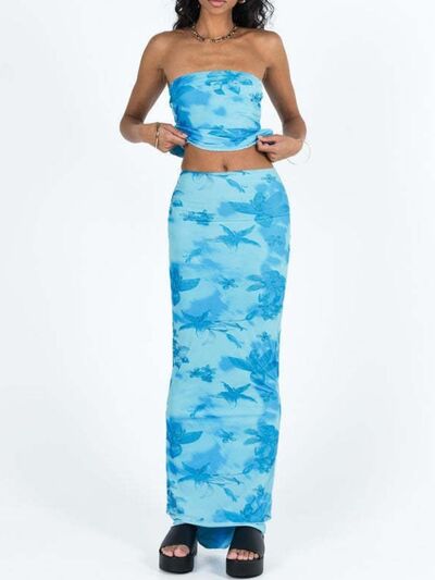 Printed Tube Top and Maxi Skirt Set Sky Blue / S Sky Blue / M Sky Blue / L Sky Blue / S-Sky Blue / M-Sky Blue / L-