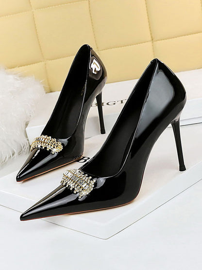 Elegantly Chic Pointed Toe Shallow Cut Split Joint Pumps BLACK