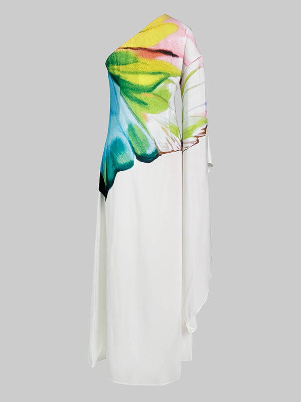 Boho-Chic Asymmetric Floral One-Shoulder Maxi Dress – Effortless Elegance for Every Occasion! WHITE / S WHITE / M WHITE / L WHITE / S-WHITE / M-WHITE / L-WHITE / XL-WHITE / 2XL-