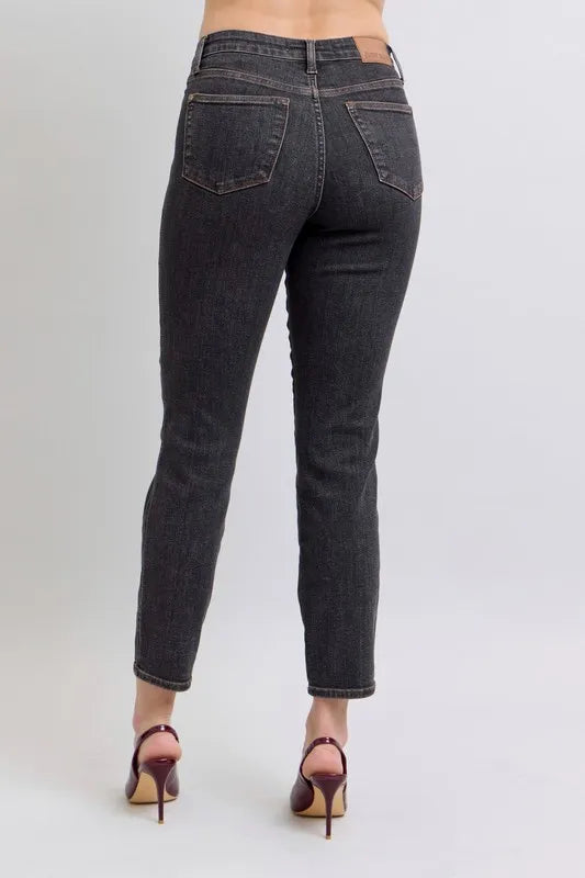 Judy Blue Full Size Midi Rise Tummy Control Slim Jeans Plus Size BK / 24W BK / 0(24) BK / 1(25) BK / 24W-BK / 0(24)-BK / 1(25)-BK / 3(26)-BK / 5(27)-BK / 7(28)-BK / 9(29)-BK / 11(30)-BK / 13(31)-BK / 15(32)-BK / 14W-BK / 16W-BK / 18W-BK / 20W-BK / 22W-