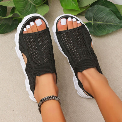 Peep Toe Cutout Mesh Sandals Black