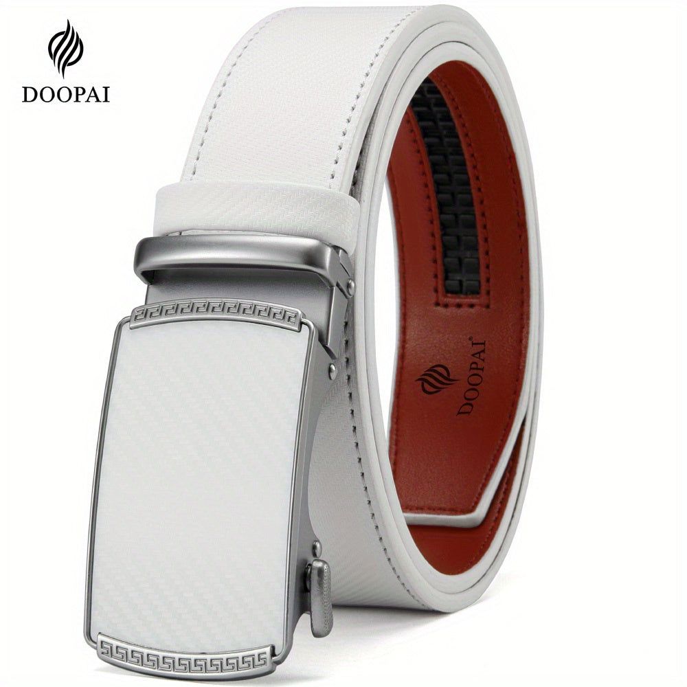 1PC DOOPAI Designer Ratchet Belt for Men - 1 3/8 Genuine Leather, Automatic Buckle, Adjustable Length, Casual Style, with Gift Box, Perfect for Fathers Day and Gifting - Fashionqueene.com
