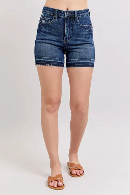 Judy Blue High Waist Tummy Control Destroy Release Hem Denim Shorts DK / S DK / L DK / M DK / S-DK / L-DK / M-DK / 1XL-DK / 3XL-DK / 2XL-
