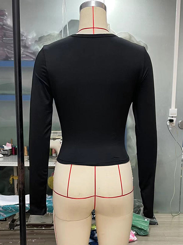 Chic & Versatile: Long Sleeve Skinny Hollow Solid Color Round Neck T-Shirt RED / S RED / M RED / L RED / S-RED / M-RED / L-PINK / S-PINK / M-PINK / L-BLUE / S-BLUE / M-BLUE / L-WHITE / S-WHITE / M-WHITE / L-GREEN / S-GREEN / M-GREEN / L-BROWN / S-BROWN / M-BROWN / L-BLACK / S-BLACK / M-BLACK / L-ORANGE / S-ORANGE / M-ORANGE / L-