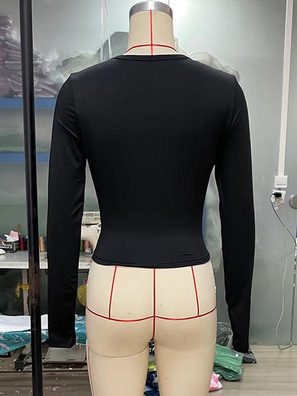 Chic & Versatile: Long Sleeve Skinny Hollow Solid Color Round Neck T-Shirt RED / S RED / M RED / L RED / S-RED / M-RED / L-PINK / S-PINK / M-PINK / L-BLUE / S-BLUE / M-BLUE / L-WHITE / S-WHITE / M-WHITE / L-GREEN / S-GREEN / M-GREEN / L-BROWN / S-BROWN / M-BROWN / L-BLACK / S-BLACK / M-BLACK / L-ORANGE / S-ORANGE / M-ORANGE / L-