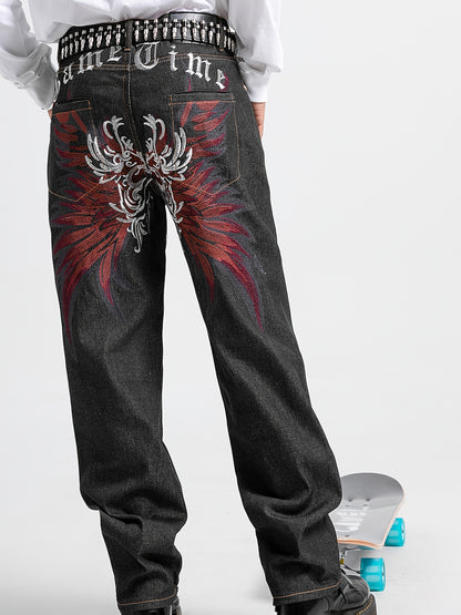 Men's Embroidered Straight-Leg Jeans - Rayon Blend, Non-Stretch Denim 30 / Black 32 / Black 34 / Black 30 / Black-32 / Black-34 / Black-36 / Black-38 / Black-40 / Black-42 / Black-