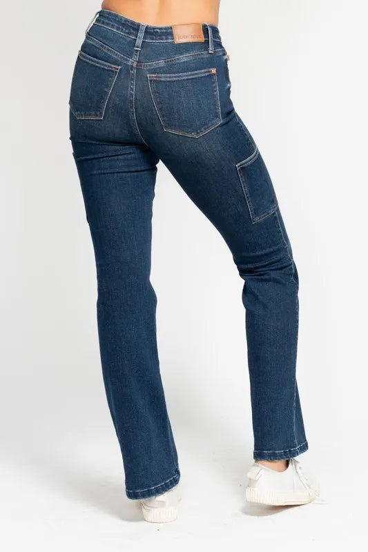 Judy Blue Full Size High Waist Cargo Bootcut Jeans Plus Size DK / 1(25) DK / 3(26) DK / 5(27) DK / 1(25)-DK / 3(26)-DK / 5(27)-DK / 7(28)-DK / 9(29)-DK / 11(30)-DK / 13(31)-DK / 15(32)-DK / 14W-DK / 16W-DK / 18W-DK / 20W-DK / 22W-DK / 24W-DK / 0(24)-
