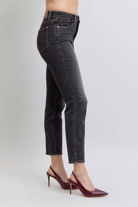 Judy Blue Full Size Midi Rise Tummy Control Slim Jeans Plus Size BK / 24W BK / 0(24) BK / 1(25) BK / 24W-BK / 0(24)-BK / 1(25)-BK / 3(26)-BK / 5(27)-BK / 7(28)-BK / 9(29)-BK / 11(30)-BK / 13(31)-BK / 15(32)-BK / 14W-BK / 16W-BK / 18W-BK / 20W-BK / 22W-