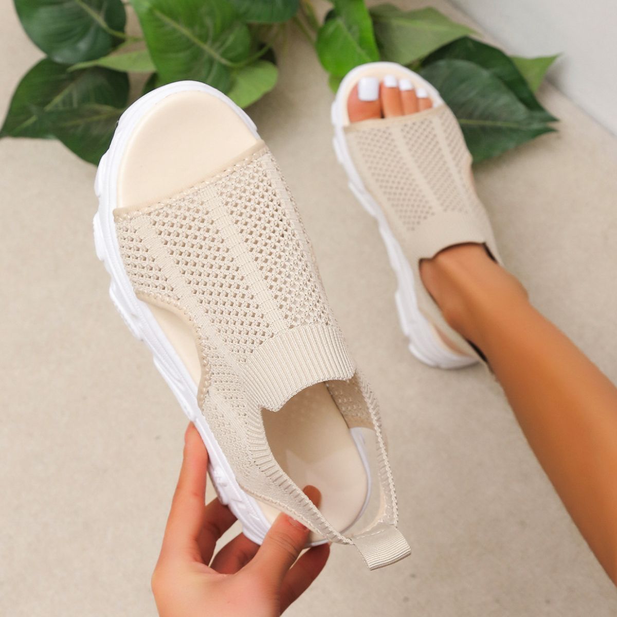 Peep Toe Cutout Mesh Sandals