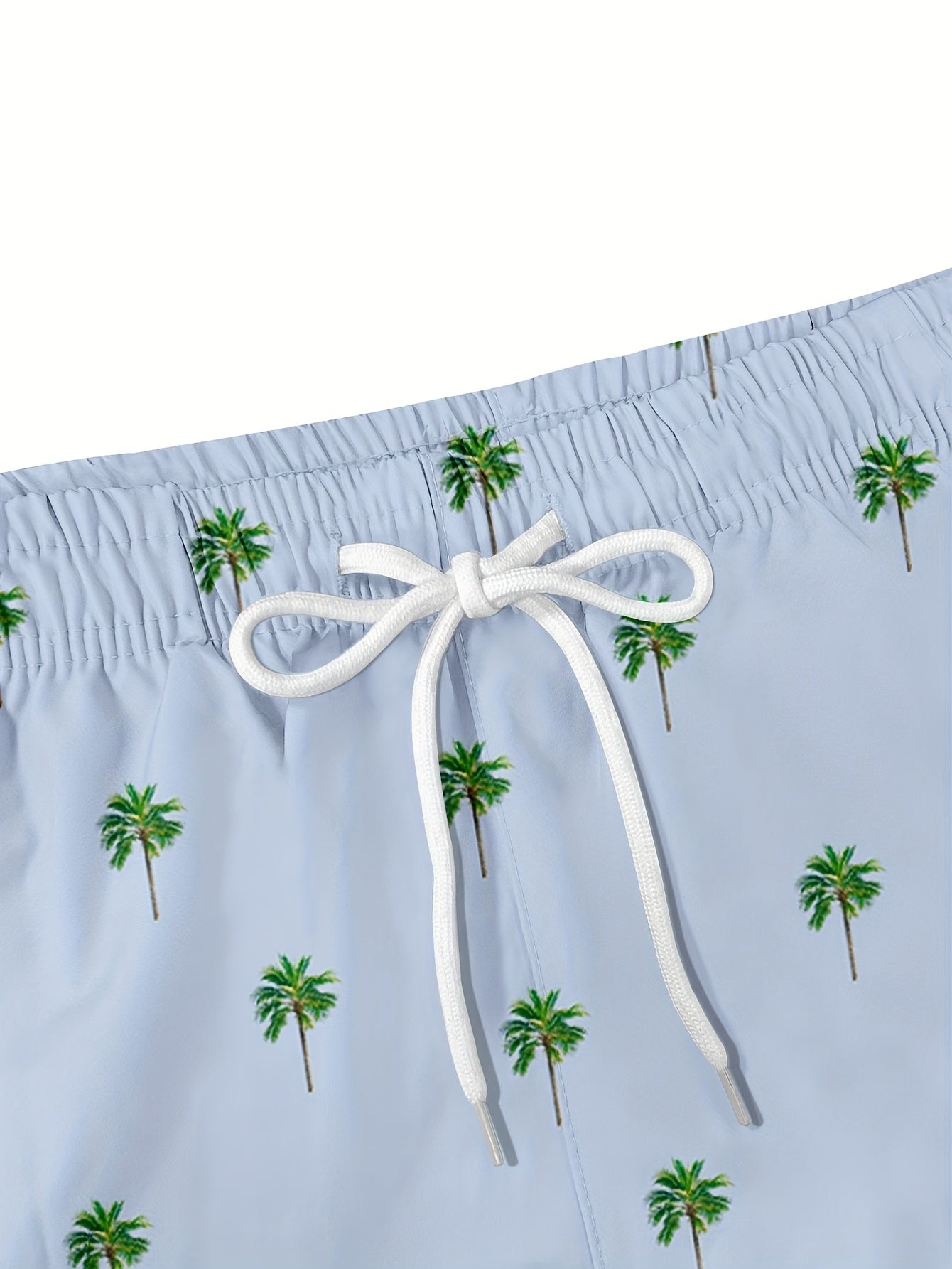 Men's Quick-Dry Swim Trunks with Pockets - 2-in-1 Design, Coconut Tree & Camo Print, Drawstring Waist