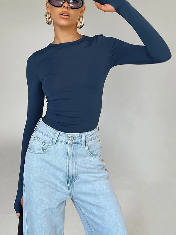 Chic & Versatile: Long Sleeve Skinny Hollow Solid Color Round Neck T-Shirt RED / S RED / M RED / L RED / S-RED / M-RED / L-PINK / S-PINK / M-PINK / L-BLUE / S-BLUE / M-BLUE / L-WHITE / S-WHITE / M-WHITE / L-GREEN / S-GREEN / M-GREEN / L-BROWN / S-BROWN / M-BROWN / L-BLACK / S-BLACK / M-BLACK / L-ORANGE / S-ORANGE / M-ORANGE / L-