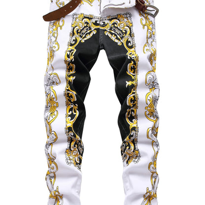 Mens Printed Jeans - Premium Jeans for Men Slim Fit - Skinny Stretch Denim White / 28 White / 30 White / 40 White / 28-White / 30-White / 40-White / 42-