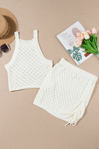 Chic Hollowed Crochet Cropped Beach Dress Set - Effortless Summer Style